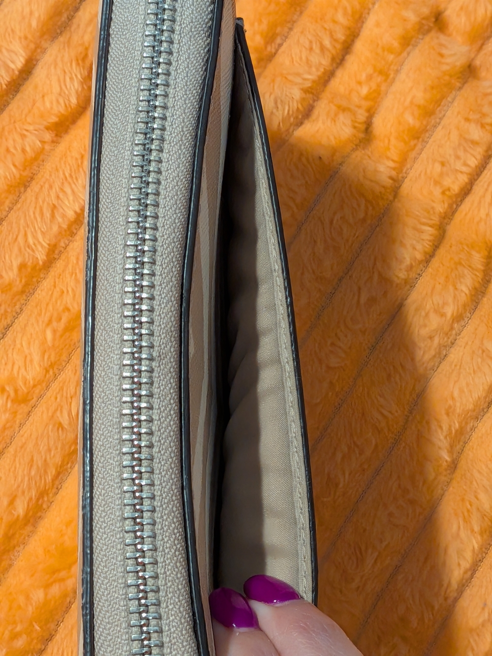 Coach Zebra Print Zip Around Wallet in Beige and Cream - Picture 8 of 15